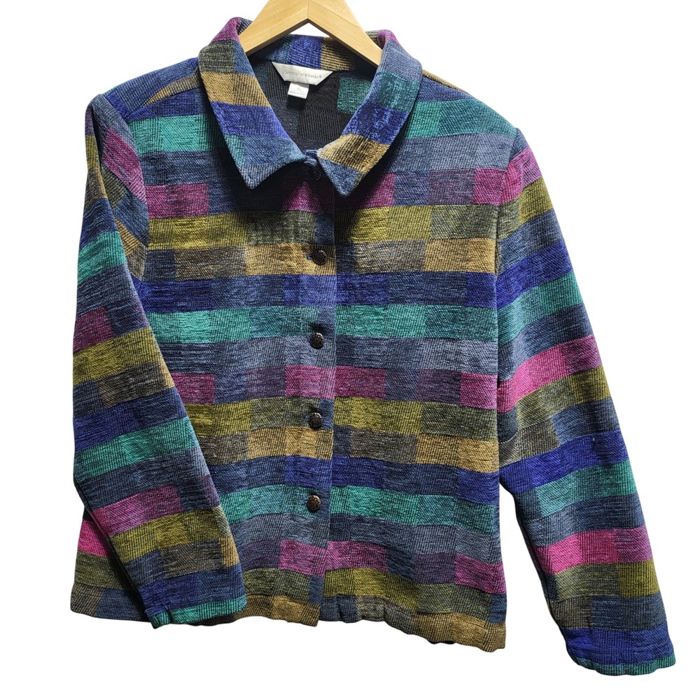 Christopher & Banks Women XL Multicolor‎ Textured Plaid Button Up Blazer Jacket